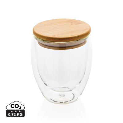 Picture of DOUBLE WALL BOROSILICATE GLASS with Bamboo Lid 250Ml in Clear Transparent