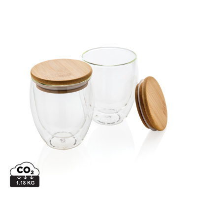 Picture of DOUBLE WALL BOROSILICATE GLASS with Bamboo Lid 250Ml 2Pc Set