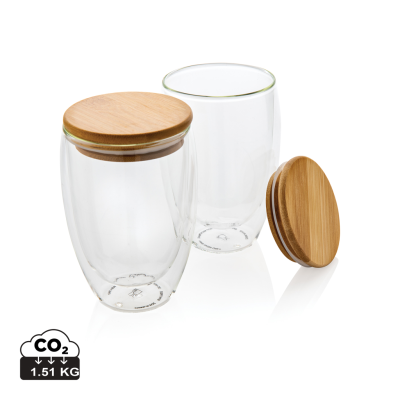 Picture of DOUBLE WALL BOROSILICATE GLASS with Bamboo Lid 350Ml 2Pc Set