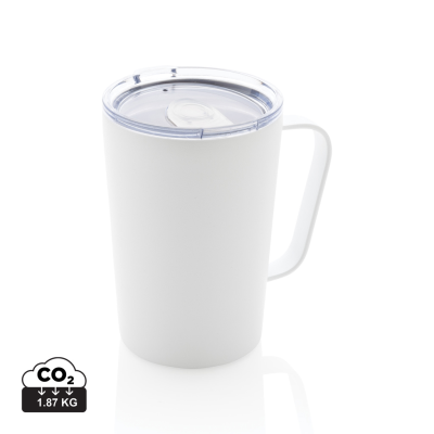 Picture of RCS RECYCLED STAINLESS STEEL METAL MODERN VACUUM MUG with Lid in White.