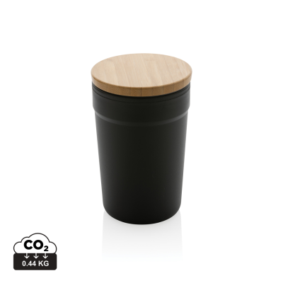 Picture of GRS CERTIFIED RECYCLED PP MUG with Bamboo Lid in Black.