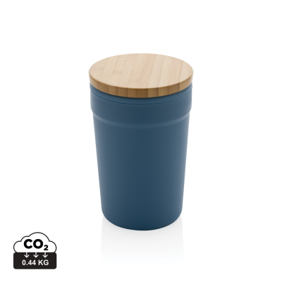 Picture of GRS CERTIFIED RECYCLED PP MUG with Bamboo Lid in Blue.