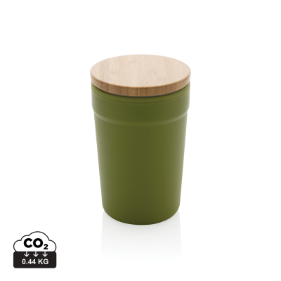 Picture of GRS CERTIFIED RECYCLED PP MUG with Bamboo Lid in Green.