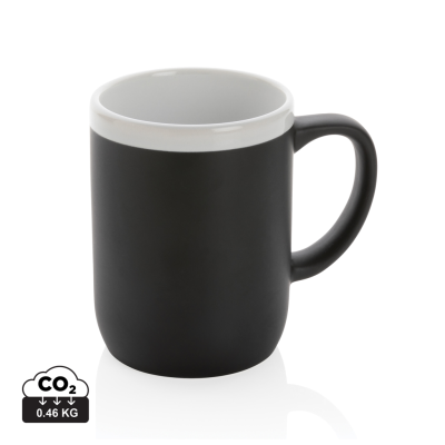 Picture of CERAMIC POTTERY MUG with White Rim in Black, White.