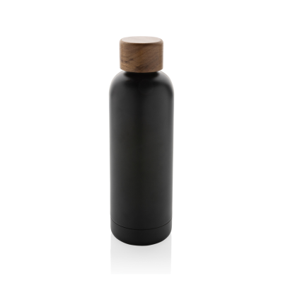 Picture of WOOD RCS CERTIFIED RECYCLED STAINLESS STEEL METAL VACUUM BOTTLE in Black.