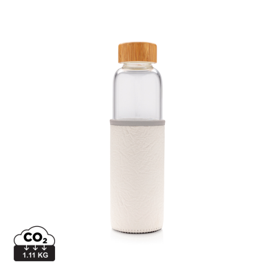 Picture of GLASS BOTTLE with Textured PU Sleeve in White.