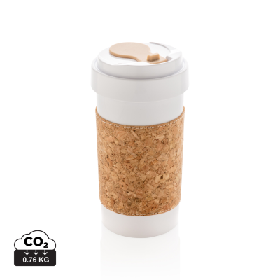 Picture of ECO PLA 400ML CAN with Cork Sleeve in White.