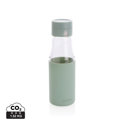 Picture of UKIYO GLASS HYDRATION TRACKING BOTTLE with Sleeve in Green.