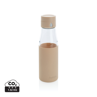 Picture of UKIYO GLASS HYDRATION TRACKING BOTTLE with Sleeve in Brown.