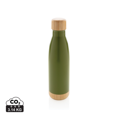 Picture of VACUUM STAINLESS STEEL METAL BOTTLE with Bamboo Lid & Bottom in Green