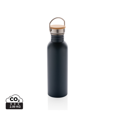 Picture of MODERN STAINLESS STEEL METAL BOTTLE with Bamboo Lid in Blue