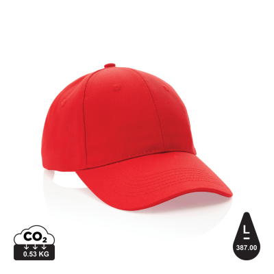 Picture of IMPACT 6 PANEL 280GR RECYCLED COTTON CAP with Aware™ Tracer in Red.