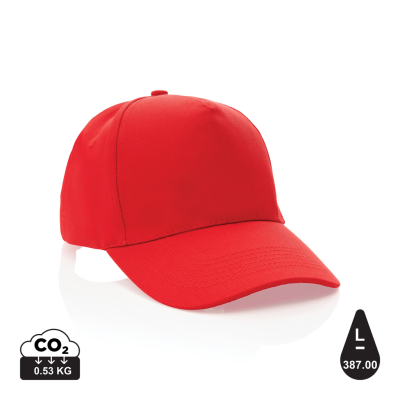 Picture of IMPACT 5 PANEL 280GR RECYCLED COTTON CAP with Aware™ Tracer in Red.