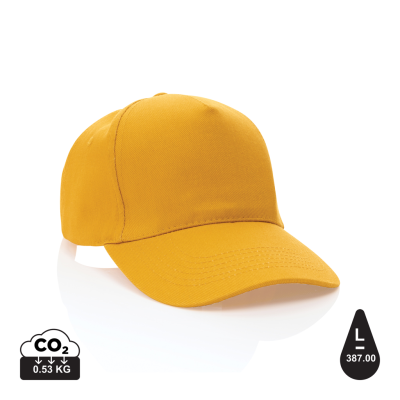 Picture of IMPACT 5 PANEL 280GR RECYCLED COTTON CAP with Aware™ Tracer in Yellow.