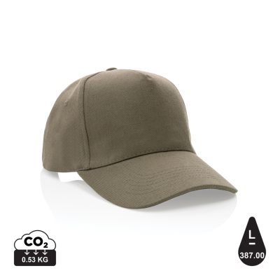 Picture of IMPACT 5 PANEL 280GR RECYCLED COTTON CAP with Aware™ Tracer in Green.