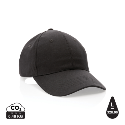 Picture of IMPACT 6 PANEL 190GR RECYCLED COTTON CAP with Aware™ Tracer in Black.