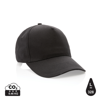 Picture of MPACT 5 PANEL 190GR RECYCLED COTTON CAP with Aware™ Tracer in Black.