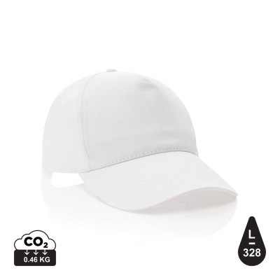 Picture of MPACT 5 PANEL 190GR RECYCLED COTTON CAP with Aware™ Tracer in White.