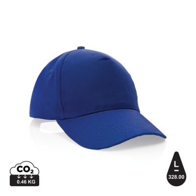 Picture of MPACT 5 PANEL 190GR RECYCLED COTTON CAP with Aware™ Tracer in Blue.