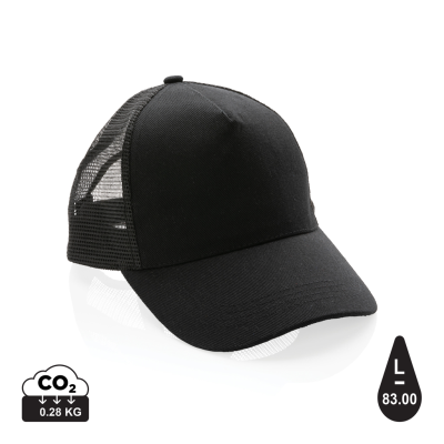 Picture of IMPACT AWARE™ BRUSHED RCOTTON 5 PANEL TRUCKER CAP 190G in Black.