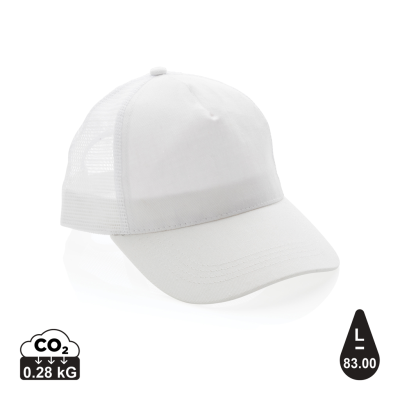 Picture of IMPACT AWARE™ BRUSHED RCOTTON 5 PANEL TRUCKER CAP 190G in White.