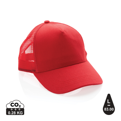 Picture of IMPACT AWARE™ BRUSHED RCOTTON 5 PANEL TRUCKER CAP 190G in Red