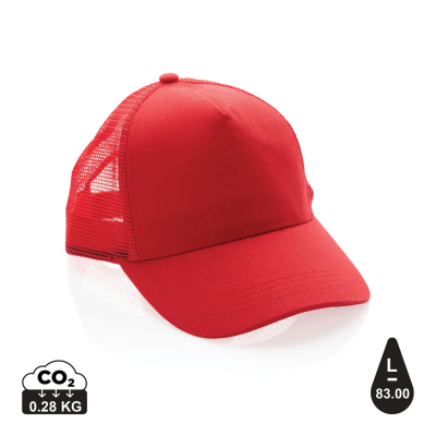 Picture of IMPACT AWARE™ BRUSHED RCOTTON 5 PANEL TRUCKER CAP 190G in Red.