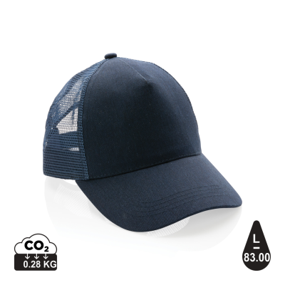 Picture of IMPACT AWARE™ BRUSHED RCOTTON 5 PANEL TRUCKER CAP 190G in Navy