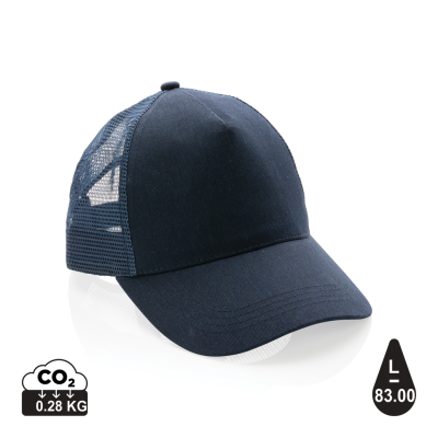 Picture of IMPACT AWARE™ BRUSHED RCOTTON 5 PANEL TRUCKER CAP 190G in Navy.