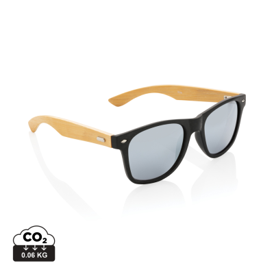 Picture of BAMBOO AND RCS RECYCLED PLASTIC SUNGLASSES in Black.