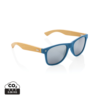 Picture of BAMBOO AND RCS RECYCLED PLASTIC SUNGLASSES in Blue.