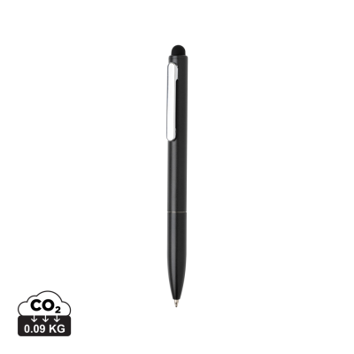 Picture of KYMI RCS CERTIFIED RECYCLED ALUMINIUM METAL PEN with Stylus in Black.