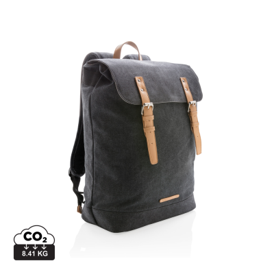 Picture of CANVAS LAPTOP BACKPACK RUCKSACK PVC FREE in Black.