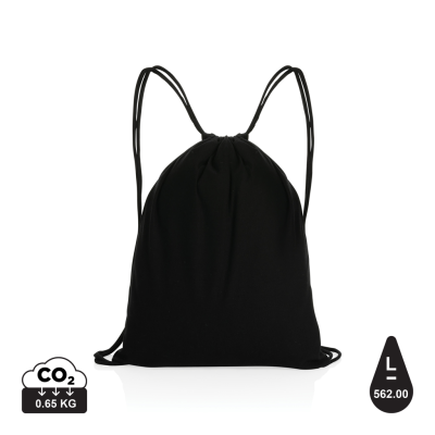 Picture of IMPACT AWARE™ RECYCLED COTTON DRAWSTRING BACKPACK RUCKSACK 145G in Black.