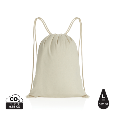 IMPACT AWARE™ RECYCLED COTTON DRAWSTRING BACKPACK RUCKSACK 145G in White.