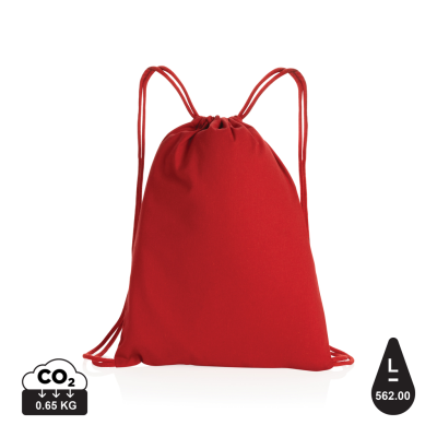 Picture of IMPACT AWARE™ RECYCLED COTTON DRAWSTRING BACKPACK RUCKSACK 145G in Red.