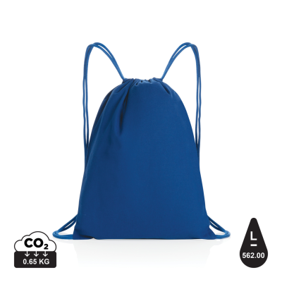 IMPACT AWARE™ RECYCLED COTTON DRAWSTRING BACKPACK RUCKSACK 145G in Blue.