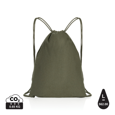 IMPACT AWARE™ RECYCLED COTTON DRAWSTRING BACKPACK RUCKSACK 145G in Green.