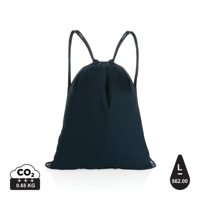 IMPACT AWARE™ RECYCLED COTTON DRAWSTRING BACKPACK RUCKSACK 145G in Navy.