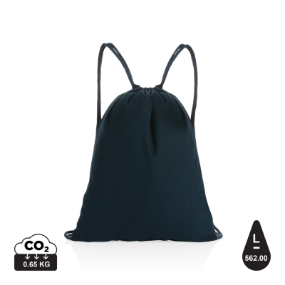 Picture of IMPACT AWARE™ RECYCLED COTTON DRAWSTRING BACKPACK RUCKSACK 145G in Navy.