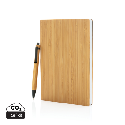 Picture of A5 BAMBOO NOTE BOOK & PEN SET in Brown.