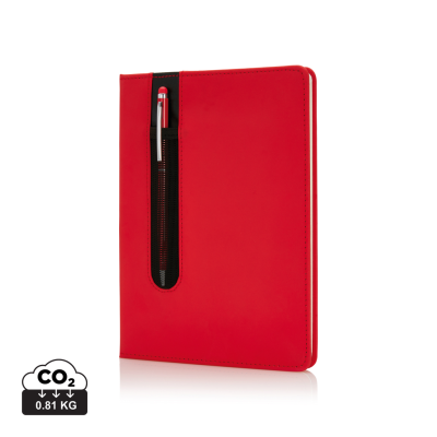 Picture of STANDARD HARDCOVER PU A5 NOTE BOOK with Stylus Pen in Red.