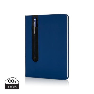 Picture of STANDARD HARDCOVER PU A5 NOTE BOOK with Stylus Pen in Navy Blue.