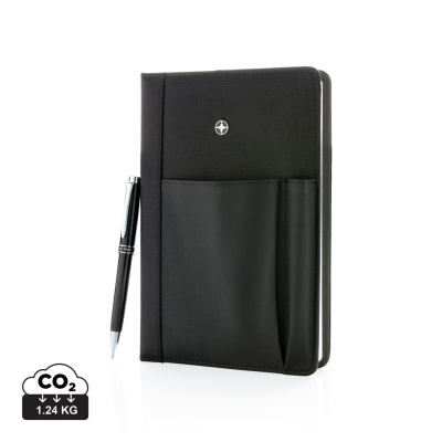 Picture of SWISS PEAK REFILLABLE NOTE BOOK AND PEN SET in Black.