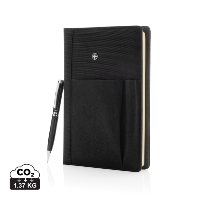 Picture of SWISS PEAK REFILLABLE NOTE BOOK AND PEN SET in Black.