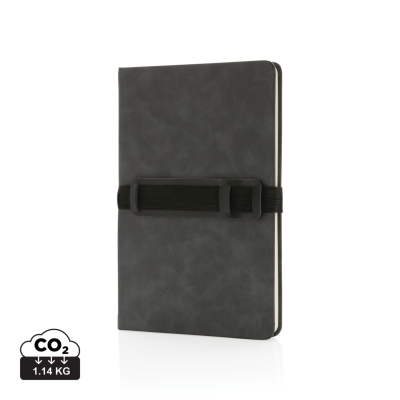 Picture of DELUXE HARDCOVER PU NOTE BOOK A5 with Phone & Pen Holder in Grey