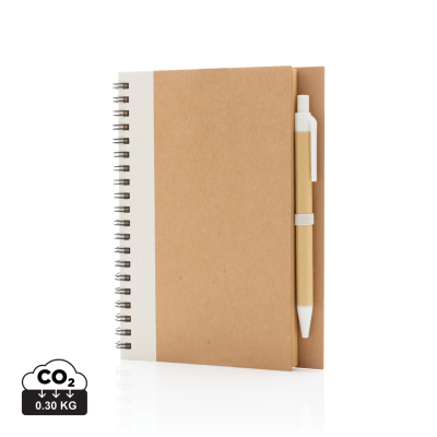 KRAFT SPIRAL NOTE BOOK with Pen in White.