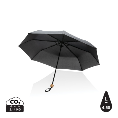 Picture of 20,5 INCH IMPACT AWARE RPET 190T PONGEEE BAMBOO MINI UMBRELLA in Black.