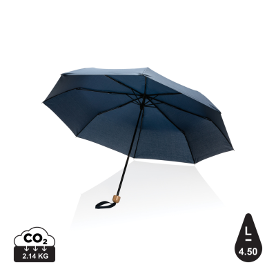 Picture of 20,5 INCH IMPACT AWARE RPET 190T PONGEEE BAMBOO MINI UMBRELLA in Navy.