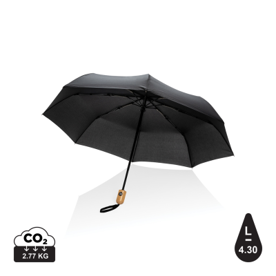 Picture of 21 INCH IMPACT AWARE™ RPET 190T BAMBOO AUTO OPEN & CLOSE UMBRELLA in Black.